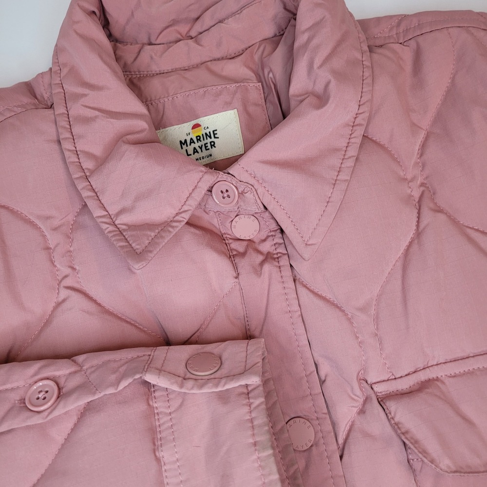Marine Layer Quilted Down Shacket Womens Medium Pink Excellent Ripstop Puffer